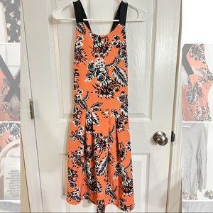 Derek heart dress floral black and white pink large cross back above knee